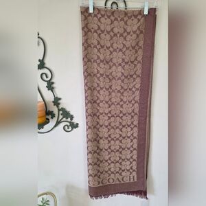 Coach Burgundy and Brown Fringed Scarf